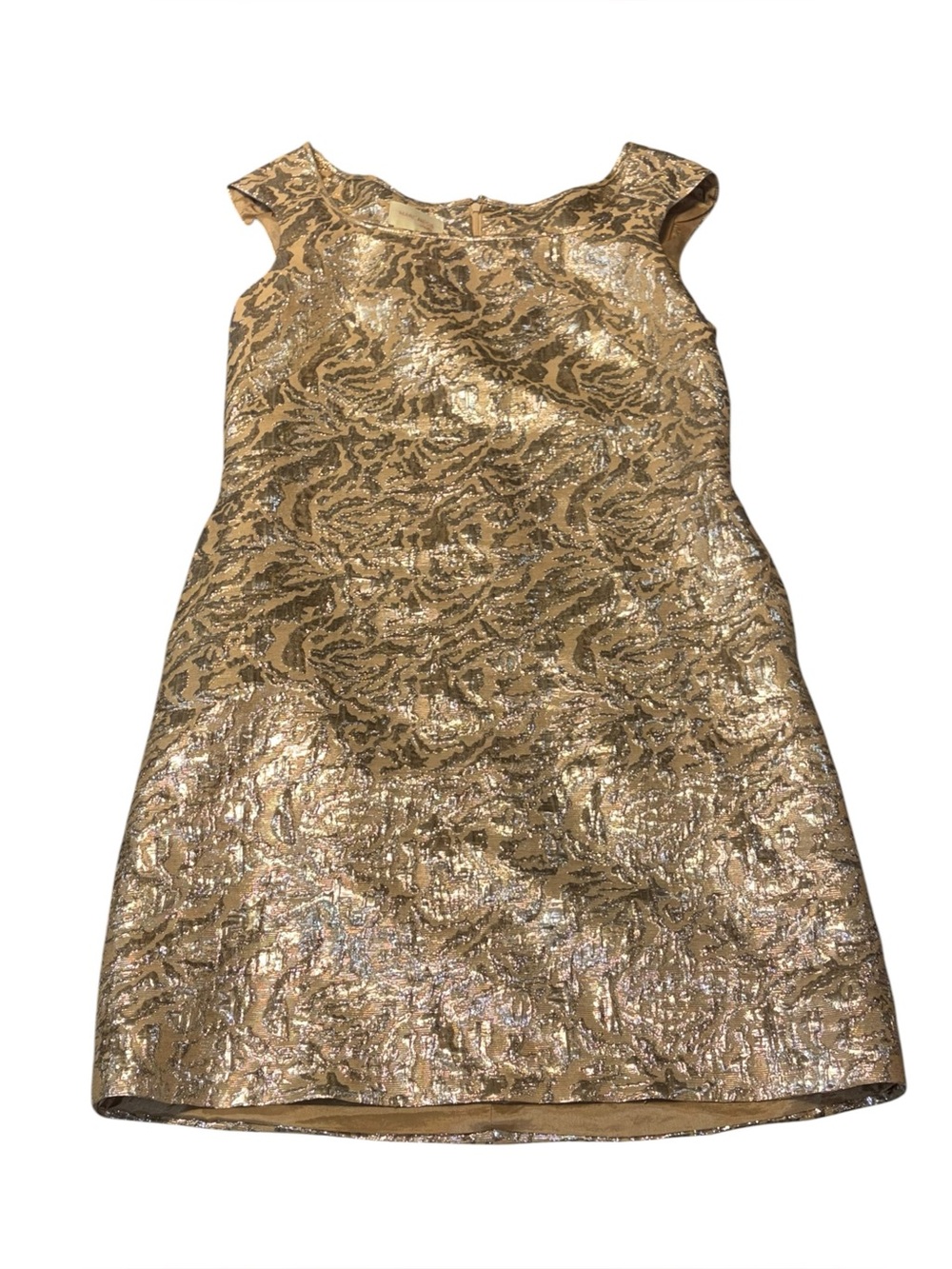 MARCHESA NOTTE Gold metallic lamé jacquard sleeveless silk blend mini dress sz10